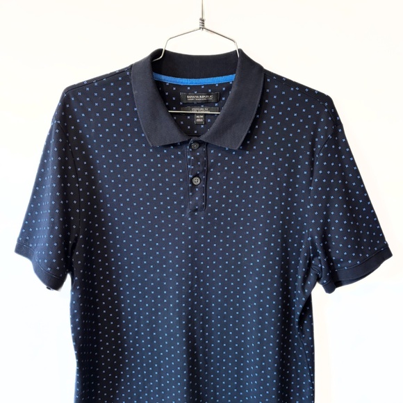 Banana Republic Luxury Touch Polo Navy Print Standard Fit Size M - Picture 3 of 7